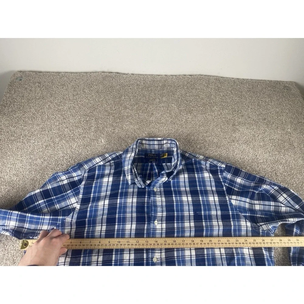 Polo Ralph Lauren Classic Fit Performance Blue Buffalo Plaid‎ Flannel Mens XXL